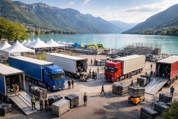 Logistique événementielle à Annecy avec des semi-remorques pour festivals et manifestations sportives